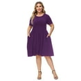 thumbnail image 7 of Hanna Nikole Women Plus Size Casual Short Sleeve Dresses Empire Waist Dress Elastic Crew Neck A-Line Dress with Pockets, 7 of 7