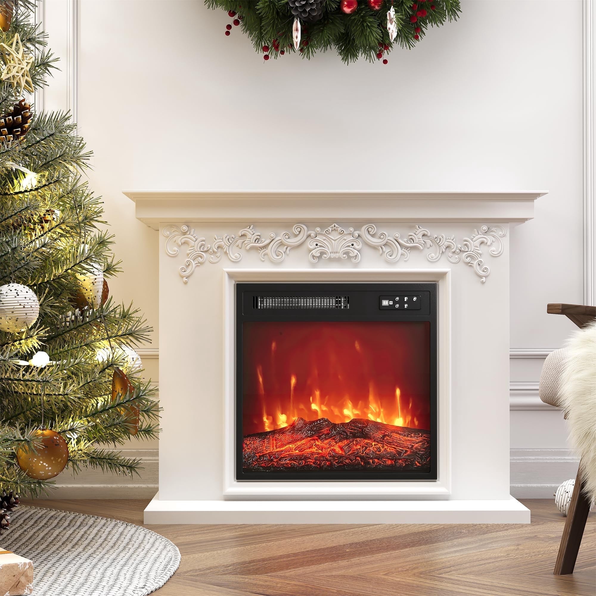 Mayincolor 18" Electric Fireplace Insert, Recessed Fireplace Heater with Remote Control, Small Heater with Low Noise, Adjustable Temperature, 8H Timer, Adjustable Flame Brightness, 110V/1500W, Black
