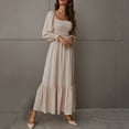 thumbnail image 2 of Women's 2024 Fall Long Sleeve Maxi Dress - Square Neck, Smocked Tiered A Line - Flowy Polyester Dress with Side Pockets - True to Size - S-XXL, 2 of 6
