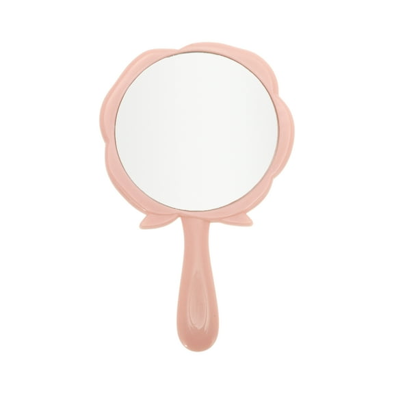 Unique Bargains 1 Pc Rose Flower Handheld Mirror for Vacation Travel Pink Plastic Glass