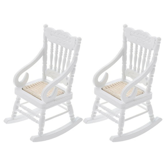 WHAMVOX 2Pcs Doll House Outdoor Furniture Rocking Chair for Mini Furniture in White