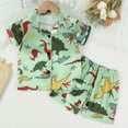 thumbnail image 2 of REDARER Dinosaur Print Satin Pajama Set Short Sleeve Button-Down Sleepwear & Loungewear,3-4 Years, 2 of 7
