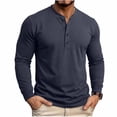 thumbnail image 2 of Stamzod Long Sleeve Henley Shirts for Men Casual Pullover Button Up Shirt Soft Home Cotton Oversized Tshirts Navy M, 2 of 8