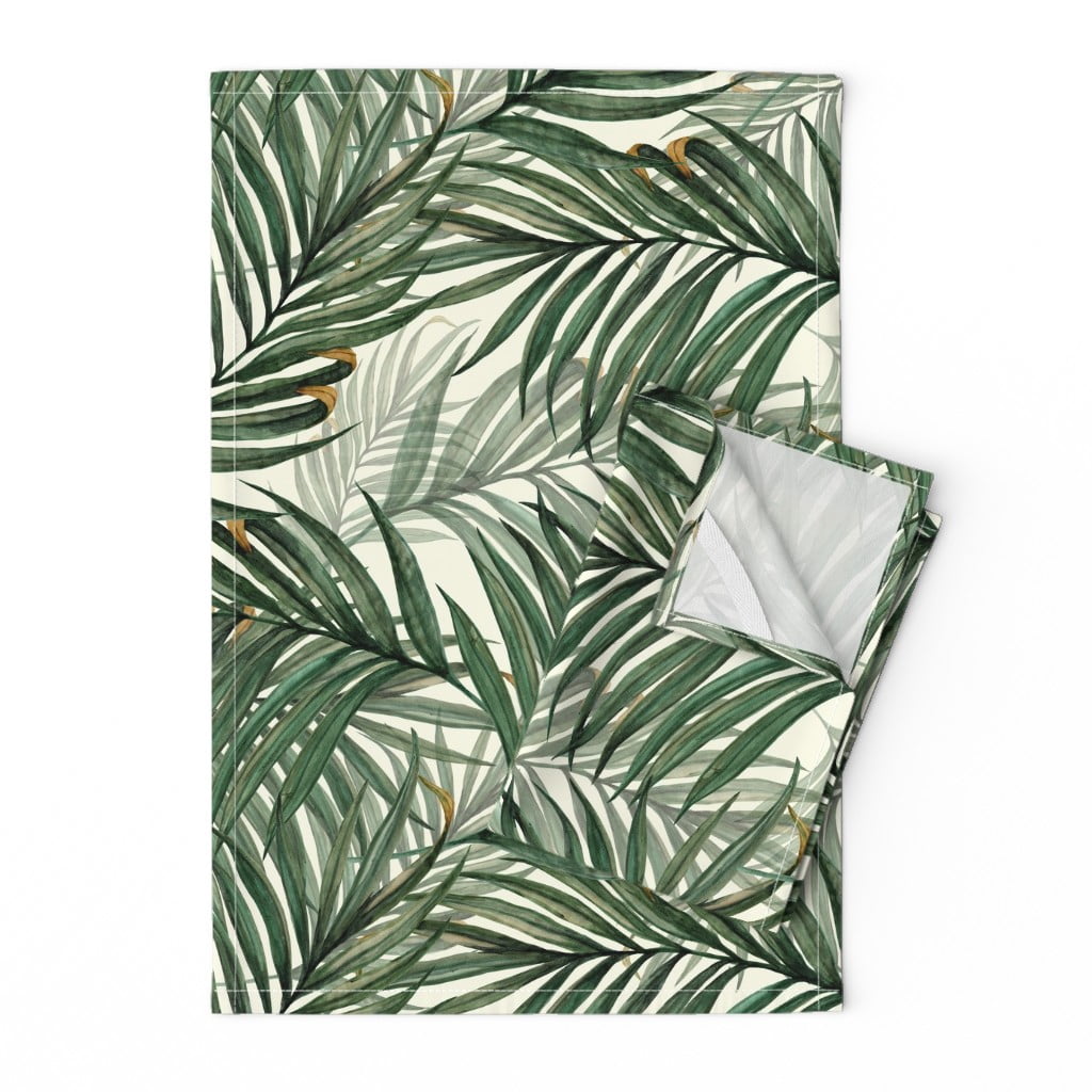 Printed Tea Towel, Linen Cotton Canvas Palm Leaves King Pineapple