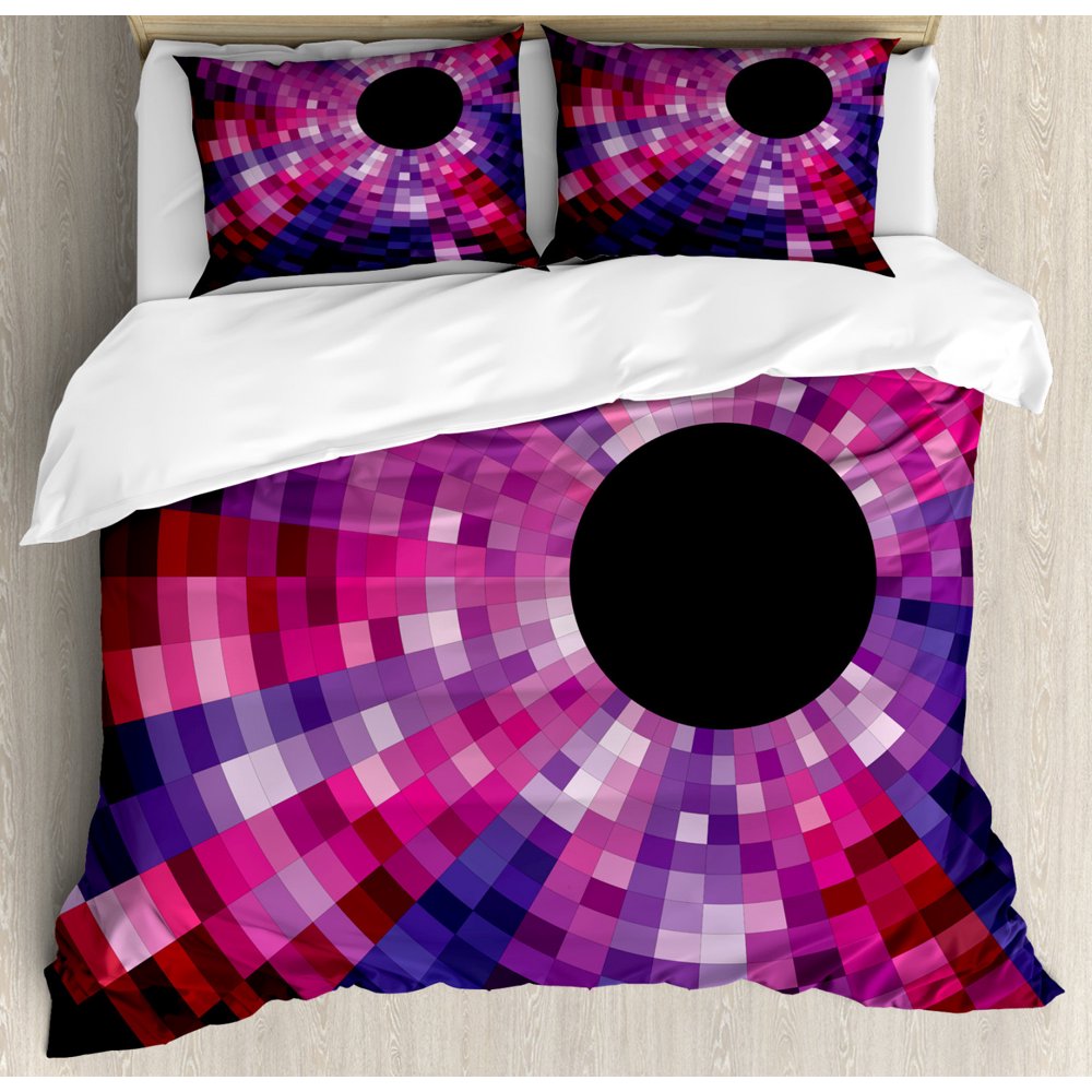 Abstract Duvet Cover Set, Mosaic Pattern Design Vibrant Colors Tiles Modern Circular Geometric
