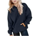 thumbnail image 3 of dazeni Drop Shoulder Hoodie for Teen Girls 5-15 Years Casual Long Sleeve Sweatshirts Pullover with Pockets Spring Fall Preppy School Clothes Navy 12 Years, 3 of 6