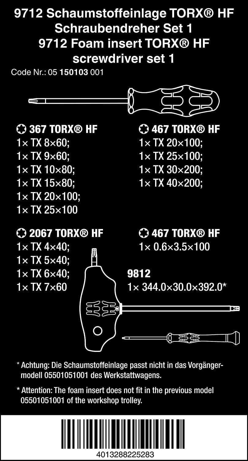 Wera 150103 Foam Insert TORX® HF Screwdriver Set 1, 14 Pieces