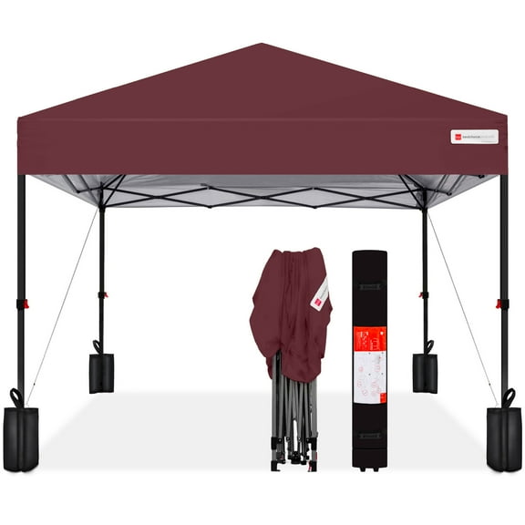 Best Choice Products 10x10ft Easy Setup Pop Up Canopy w/ 1-Button Setup, Wheeled Case, 4 Weight Bags - Burgundy