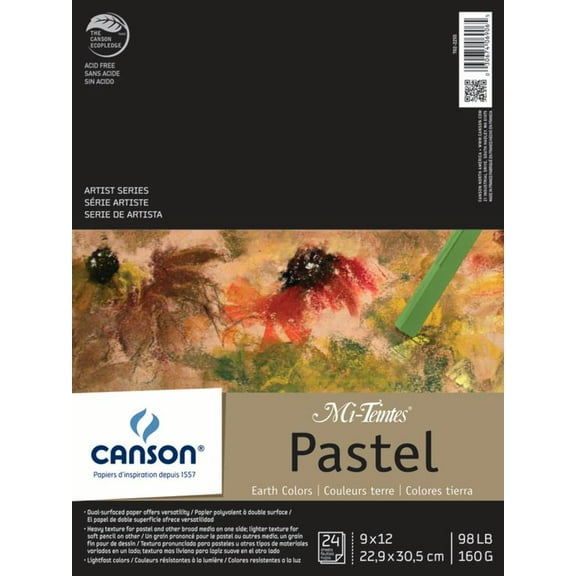 Canson Artist Series Mi-Teintes Pastel Pad, Earth Tones, Foldover Binding, 24 Sheet, 9x12 inch, 1 Count