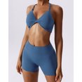 thumbnail image 4 of IBTOM CASTLE Workout Sets for Women 2 Piece Twist Front Halter Sports Bras High Waist Biker Shorts Exercise Gym Yoga Outfit Navy Blue, 4 of 5