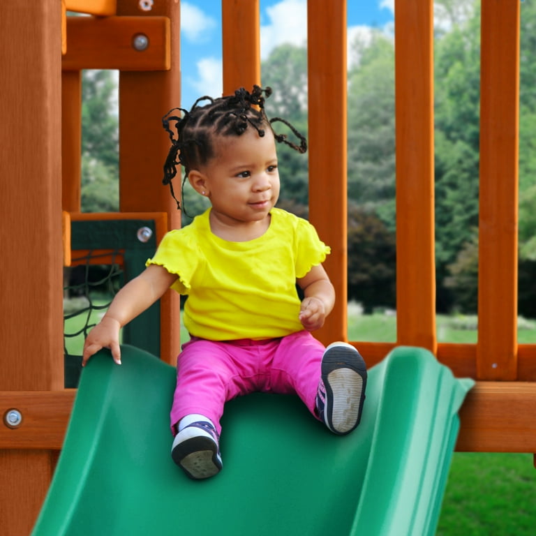 Gorilla Playsets Catalina Wooden Swing Set with Clatter Bridge and Tower 3 Swings and Tube Slide