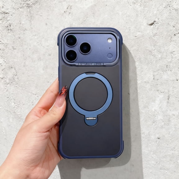 Magnetic For iPhone 16 Pro Phone Case,With Rotatable Ring Kickstand,Translucent Matte Back,Four Corners Rasied Shockproof Anti-fall Drop Protection,Rugged Durable Phone Case,Darkblue