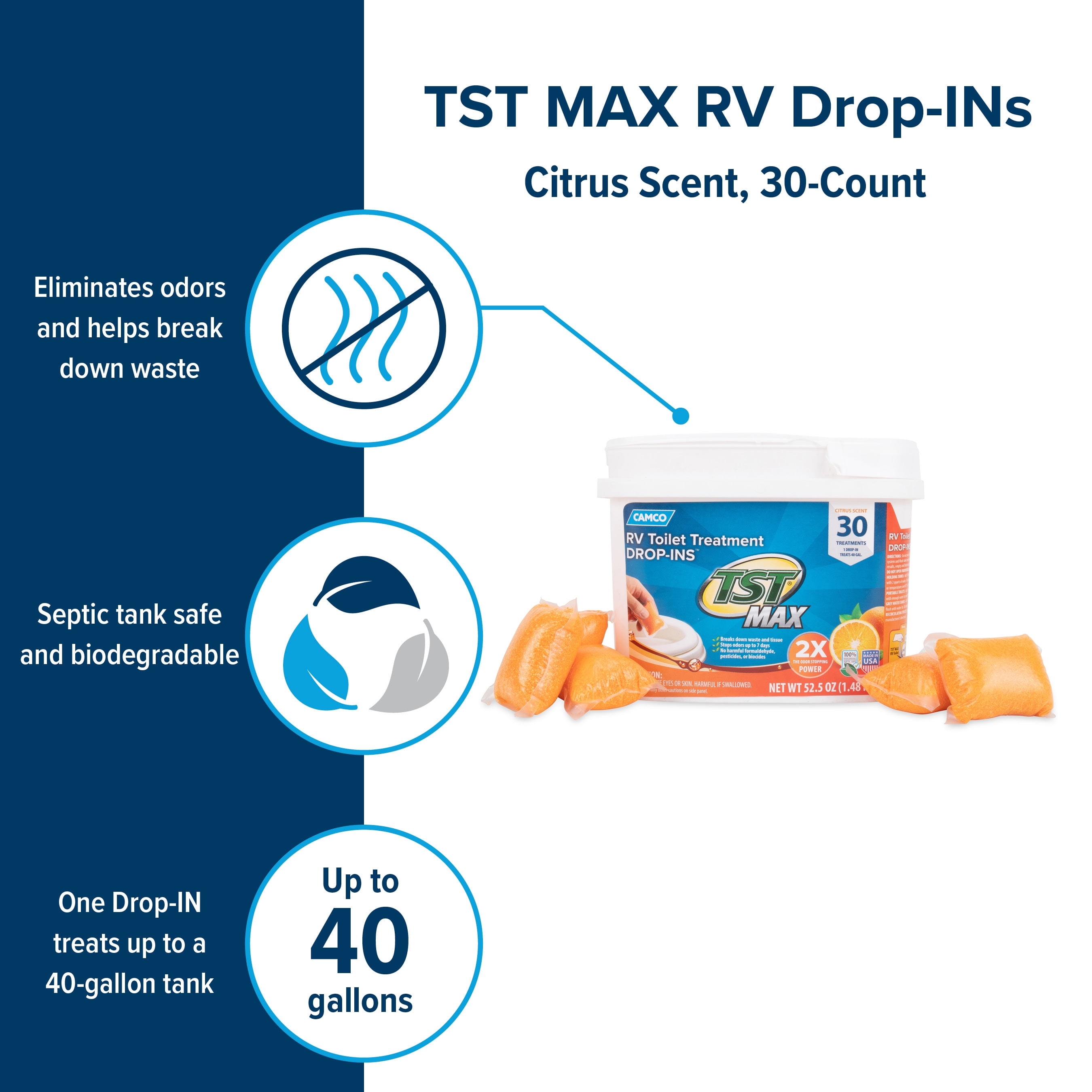 (2 pack) Camco TST MAX Camper/RV Toilet Treatment Drop-INs