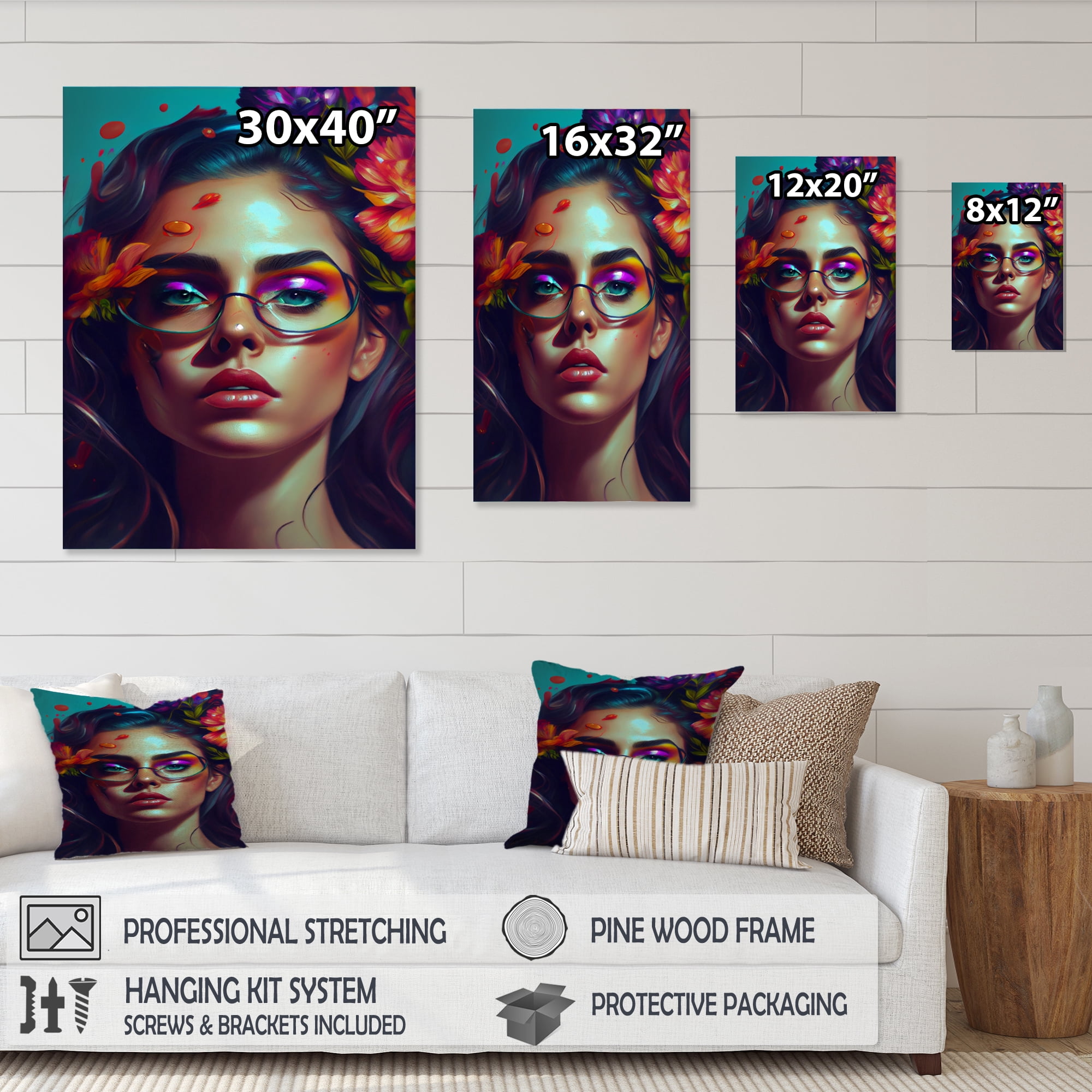 Designart Attractive Woman With Blue Hair IV Canvas Wall Art