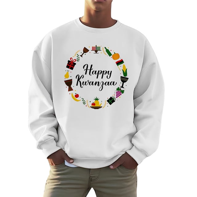 QHFBli Chandail en Molleton Graphique pour Hommes Col Rond Hommes et Femmes Kwanzaa Mode Automne Chandail Sans Capuche avec Logo Imprimé Hauts de Vacances