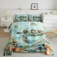 thumbnail image 2 of Sea Turtle Comforter Set Ocean Tortoise Twin Bedding Comforter Sets ,Nautical Sea Animal Quilt Coral Fish Reptile Duvet Insert,Hawaii Beach Decor,Cyan, 2 of 5