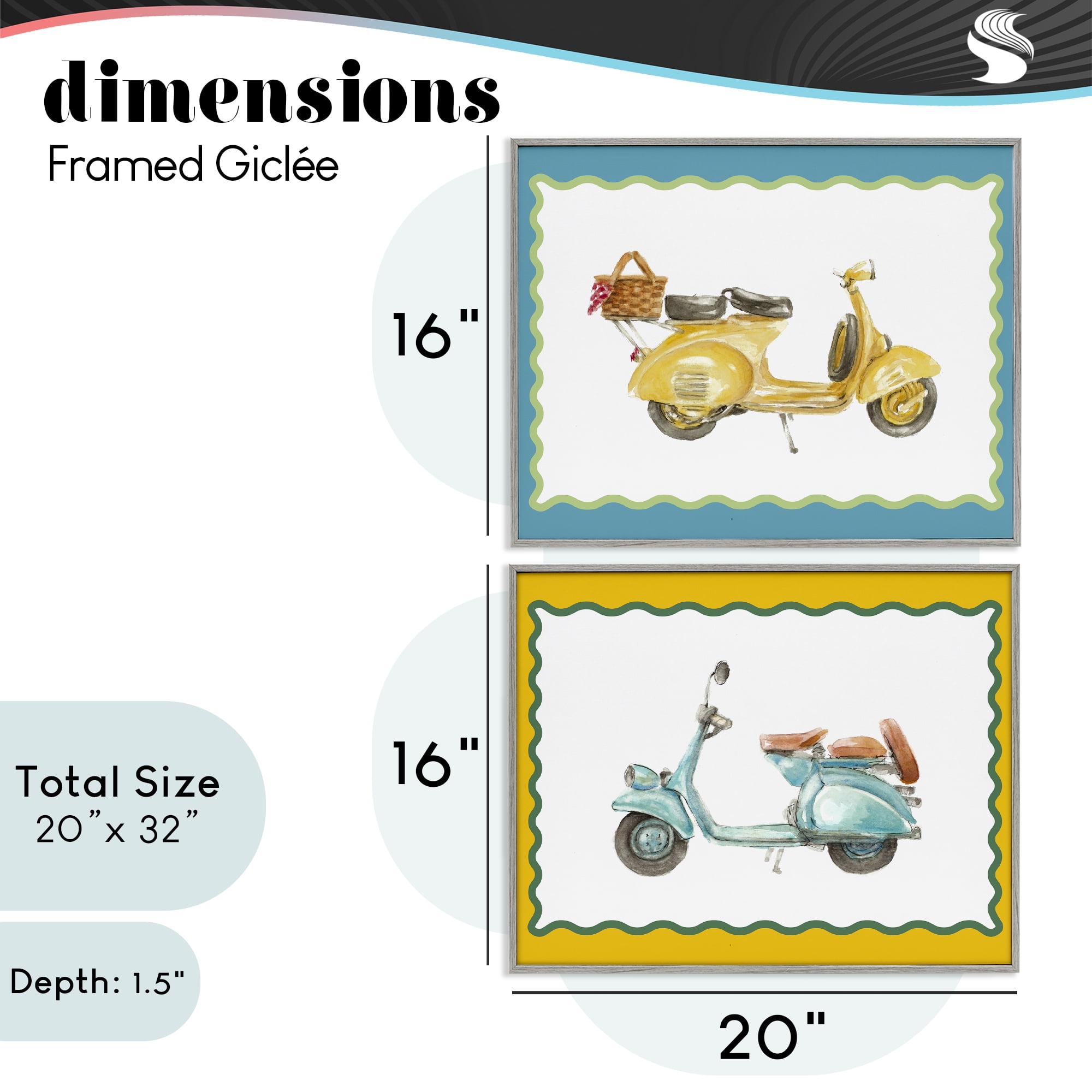 Stupell Industries Wavy Bordered Scooters 2 Piece Gray Framed Giclee Art Set, design by Lanie Loreth