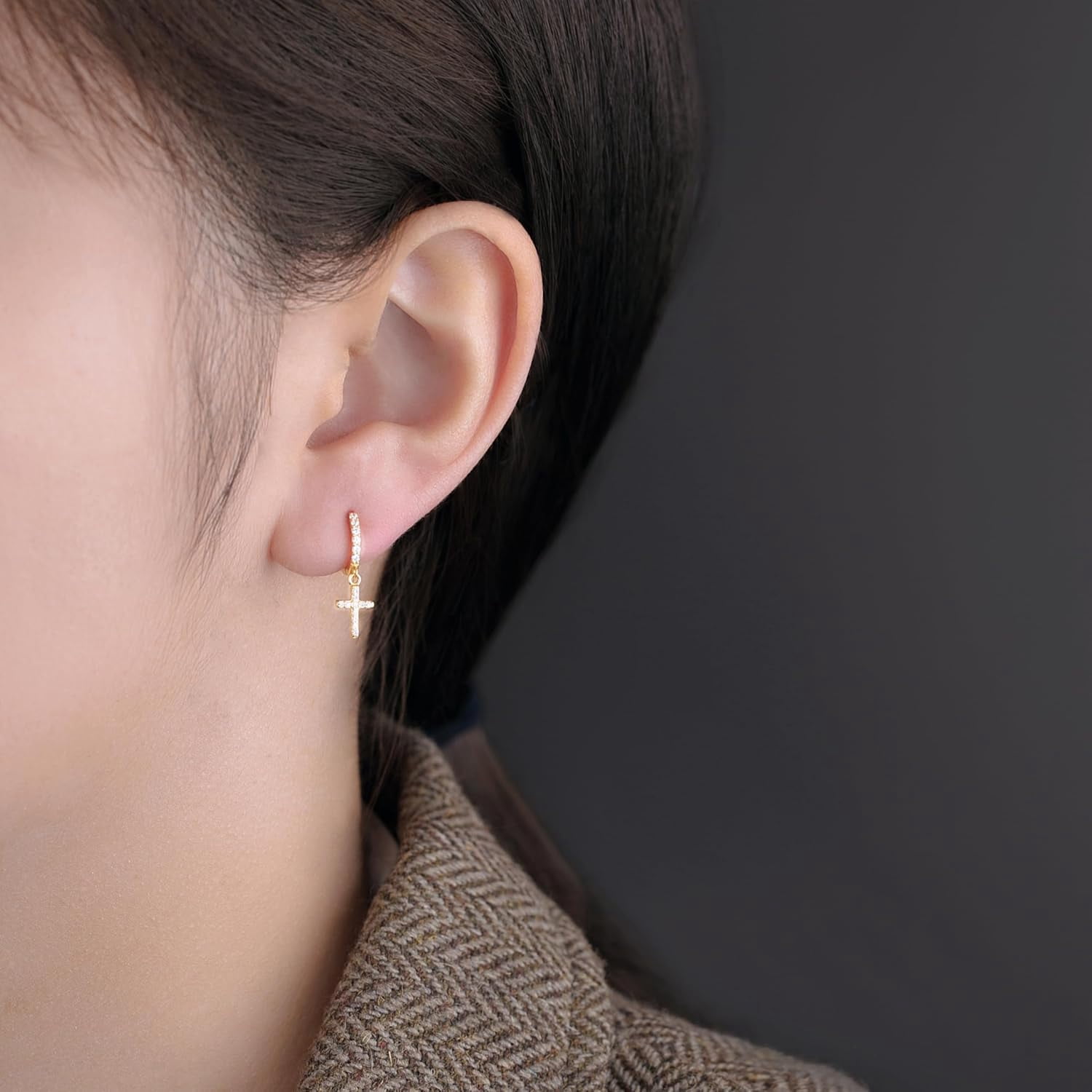 Solid 925 Sterling Silver Cross Hoop Earrings for Women Teens Small CZ Hoop Earrings Huggie Drop