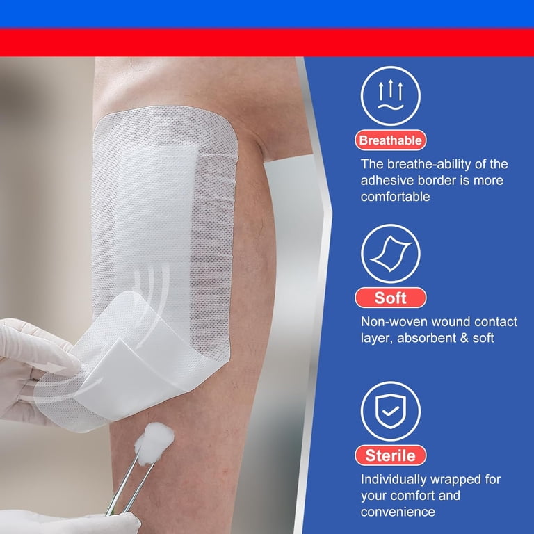Wound Dressings Adhesive, 10 Pack Waterproof Sterile Dressing Pads