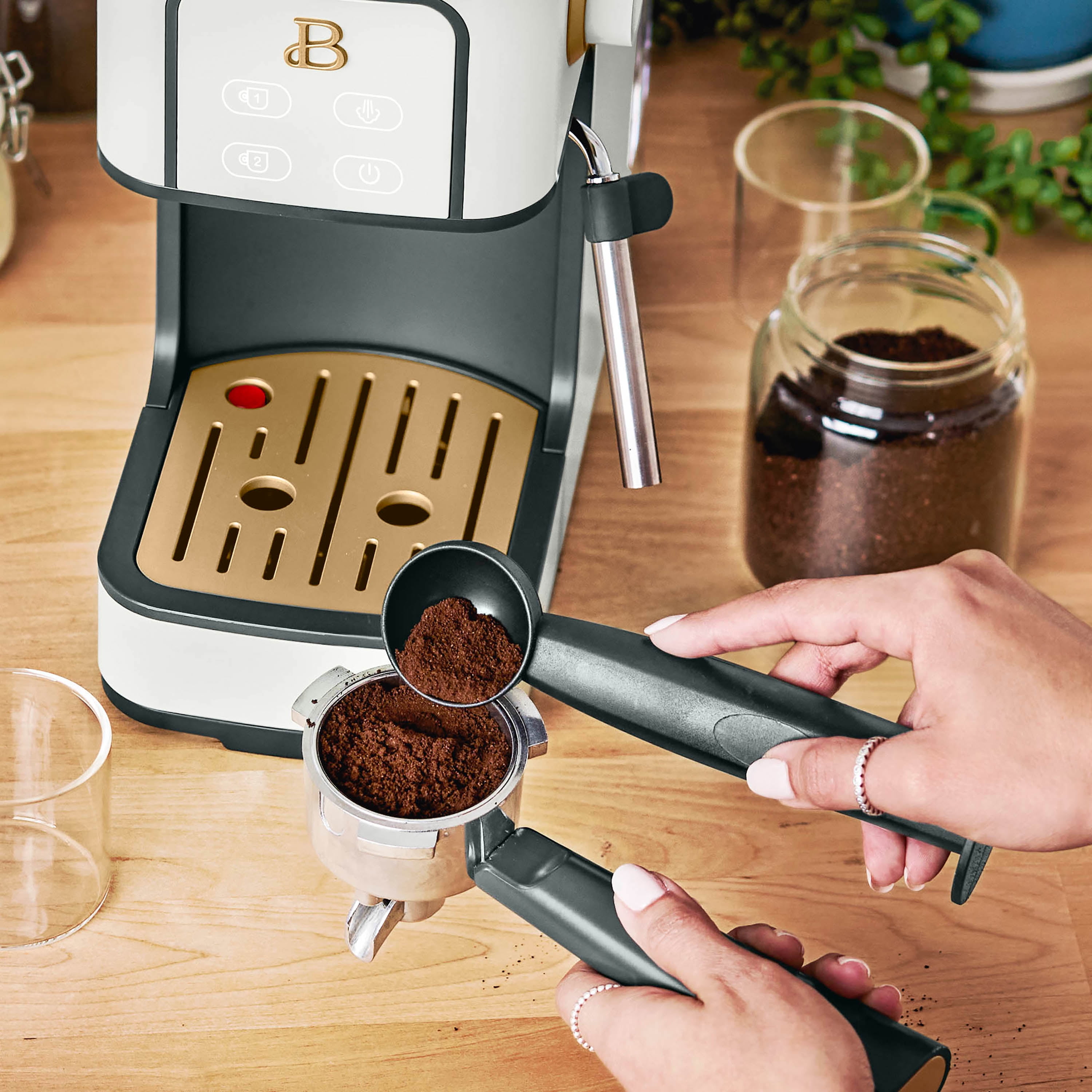 Beautiful Slim Espresso Machine with 20-Bar Pressure, White Icing by Drew Barrymore