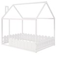thumbnail image 4 of Leumius Full Size Wood House Bed with Fence & Roof,Montessori Bed Floor Bed with Safety Guardrails for Boys & Girls,White, 4 of 9