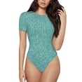 thumbnail image 1 of Fotbe Teal Green Glitter Body de Mujer con Cuello Redondo y Mangas Cortas, Sin Mangas Ajustado, Suave, Cómodo y Básico-Large, 1 of 7