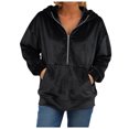 thumbnail image 4 of larppty Women's Velour Hooded Jacket Long Sleeve Half Zip Outerwear Soft Warm Velvet Jacket with Kangaroo Pocket (Black, XXL), 4 of 9