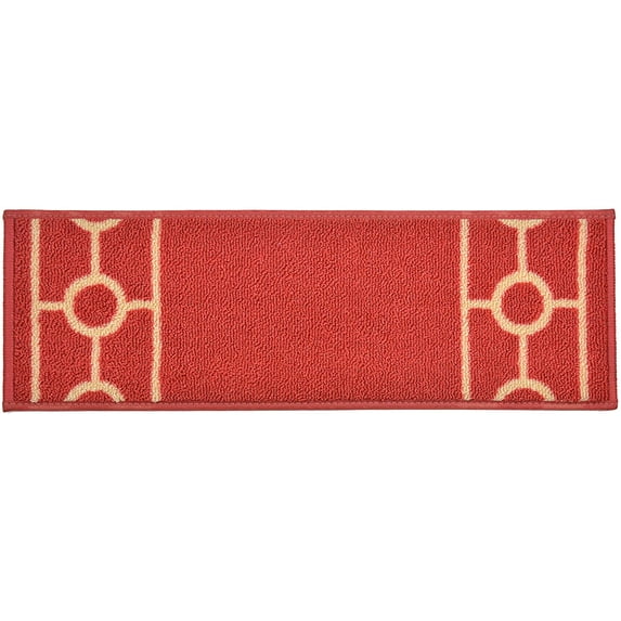 Custom Size Cut to Size Stair Treads Chain Border Red Customize Slip Resistant Latex Backing Low Profile Stair Tread Set Of 13 (Red 13in x 36 in)