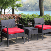 PROHIKER 3 Piece Patio Bistro Set Outdoor Wicker Furniture Set, Rattan Conversation Set w/Coffee Table & Cushions, Patio Chairs Set Porch Blacony Furniture for Garden Pool Backyard, Red