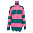 thumbnail image 4 of Womens Oversized Sweaters Fall Half Zipper Turtleneck Sweater Loose Striped Long Sleeve Pullover Knitted Sweatshirt (Hot Pink S), 4 of 5