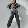 thumbnail image 4 of Women Fleece Jumpsuits Outfits Hooded Sweatshirt Set High Waist Ladies Jumpsuit Grey L, 4 of 5
