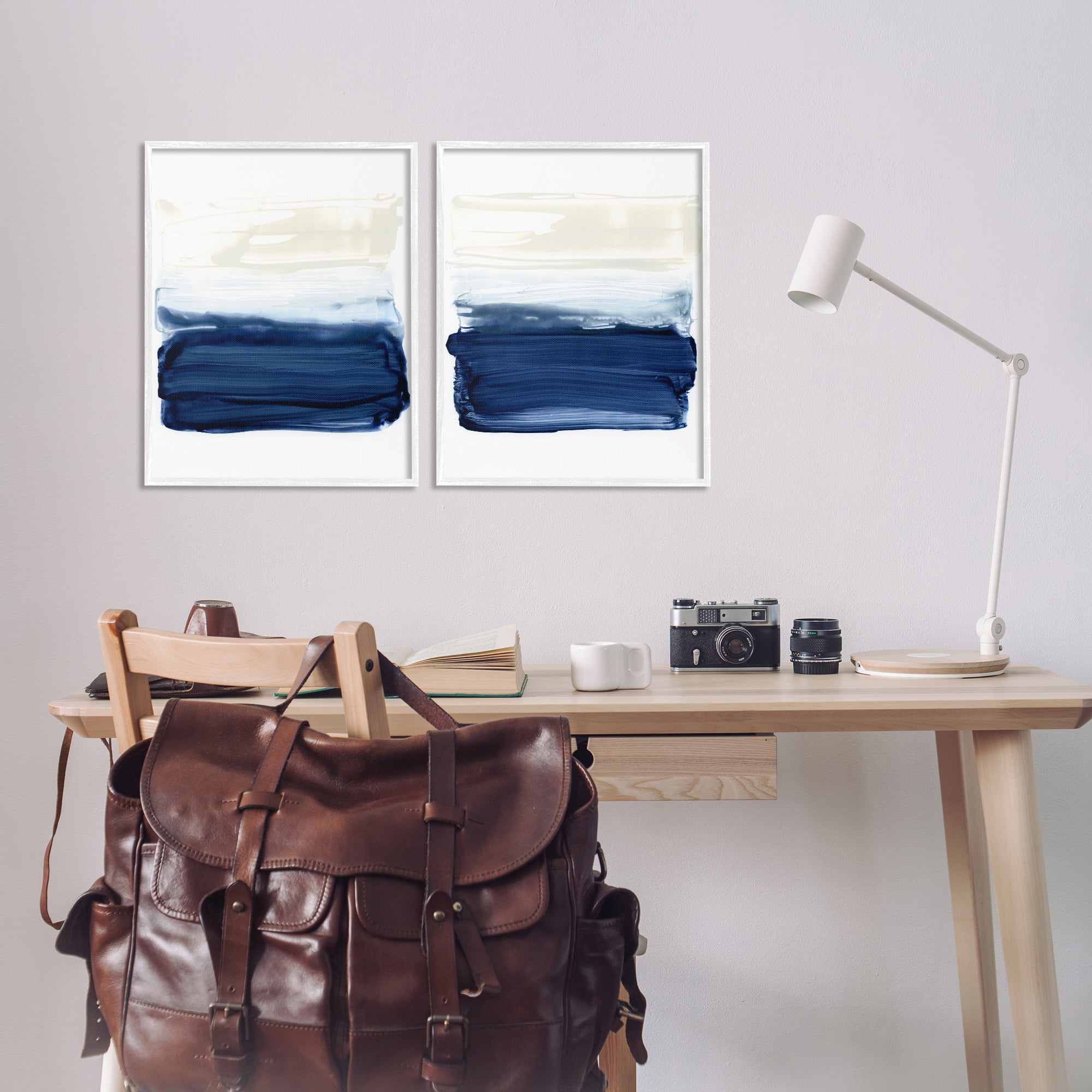 Stupell Industries Coastal Brushstrokes Abstract Beach Abstract Painting White Framed Art Print Wall Art, 16 x 20, Set of 2