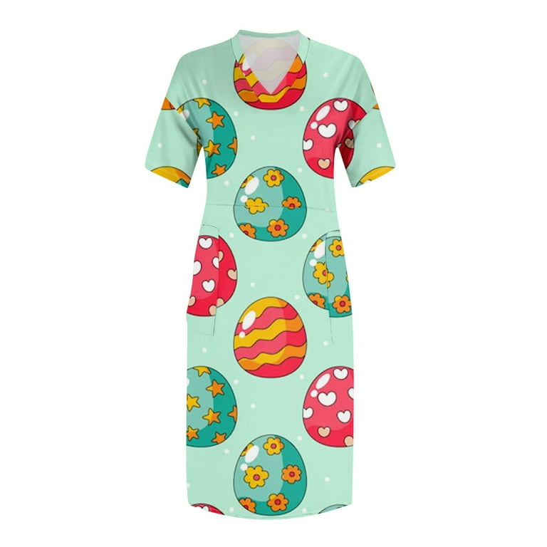 UoCefik Easter Elegant Dresses for Women Evening Party Short Sleeve Easter  Bunny Rabbit Eggs Graphic Loose Fit Mini Dresses Casual Summer Sundress  Sexy V Neck Flowy Beach Dress Mint Green XL 