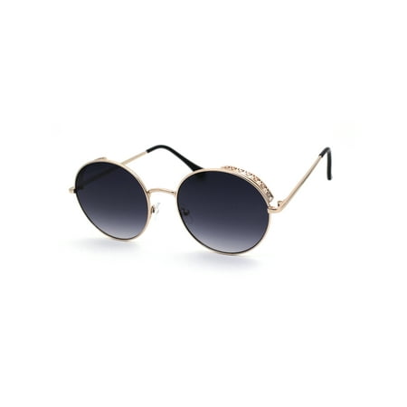 Unisex Victorian Side Visor Round Circle Lens Hippie Sunglasses Gold Smoke
