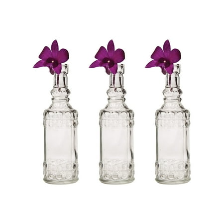 Hobnail Milk Glass Bud Vase Small Vintage Glass Bottle Set (6.5-Inch, Calista Cylinder Design, Clear, Set of 3) - Flower Bud Vase Set - For Home Decor and Wedding Centerpieces ()