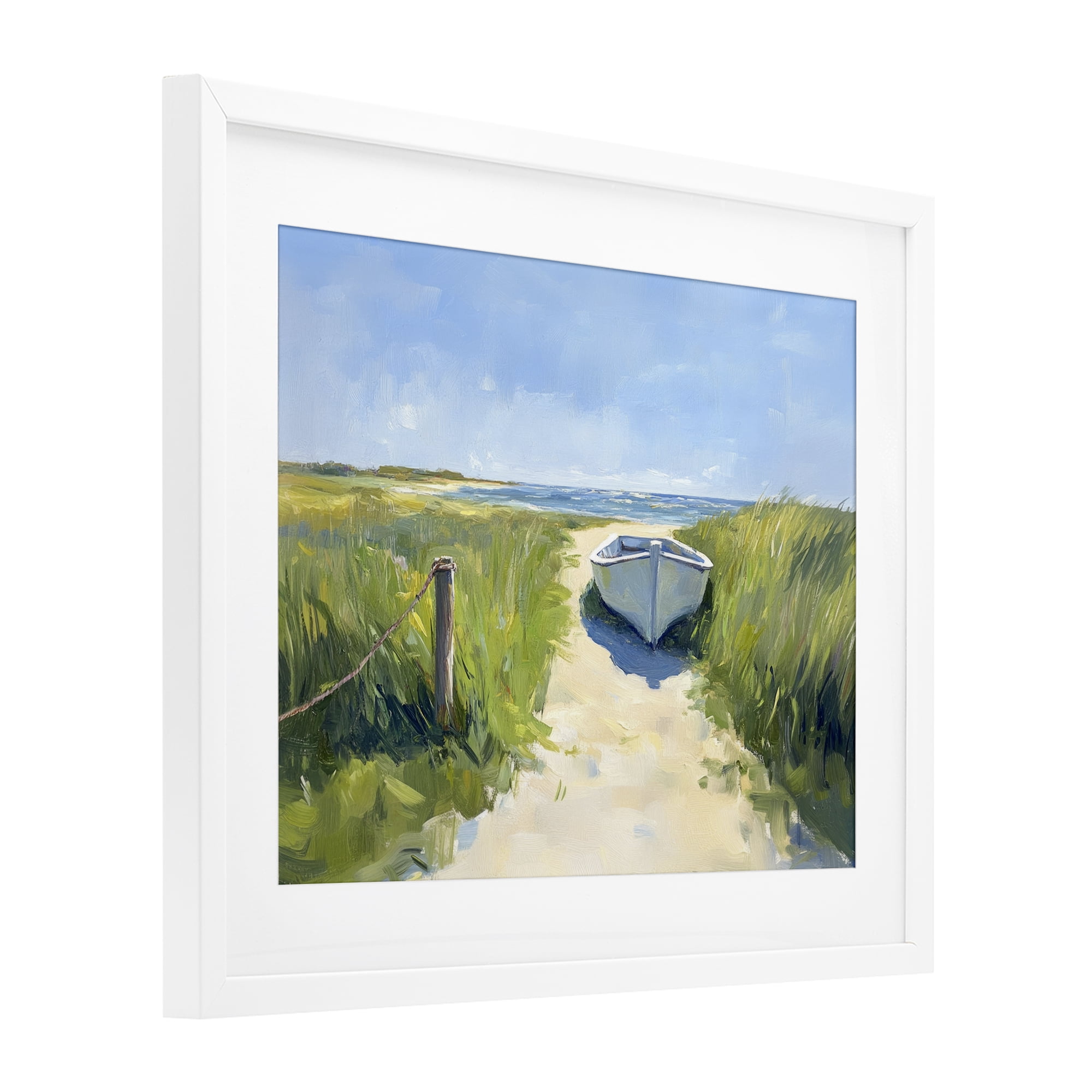 Stupell Industries Moored Boat on Path White Framed Print Under Glass, design by Sisi and Seb