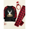 thumbnail image 3 of Conjuntos De Pijamas A Juego Con Empalme A Cuadros Con Estampado De Astas Y Letras De Feliz Navidad Para La Familia (resistente Al Fuego), Ropa De Descanso Para Hombres Y Mujeres Para Bebés Y Niños, 3 of 4