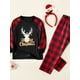 thumbnail image 3 of Conjuntos De Pijamas A Juego Con Empalme A Cuadros Con Estampado De Astas Y Letras De Feliz Navidad Para La Familia (resistente Al Fuego), Ropa De Descanso Para Hombres Y Mujeres Para Bebés Y Niños, 3 of 4