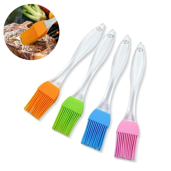 Heat Resistant Basting Brush,QZS Silicone Basting Pastry Brush Set,Set of 4 Portable Cooking Tool for Indoor,Bbq Cakes Pastries,Random color