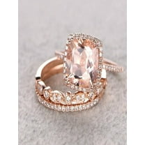 Limited Time Sale 2 Carat Morganite And Diamond Moissnaite Trio Wedding Bridal Ring Set In 10K Rose Gold, One Engagement Ring & 2 Wedding Bands, Promise Ring, Anniversary Ring