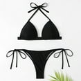 thumbnail image 4 of Fesfesfes Bikinis for Women Scoop Neck Swimsuit Solid Bikini Split Slim Split Swimsuit Set Under 10$, 4 of 9