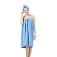 thumbnail image 1 of Conjunto de bata envolvente de spa para mujer, toalla de baño de microfibra absorbente suave y acogedora con gorro de turbante para secar el cabello, 1 of 5