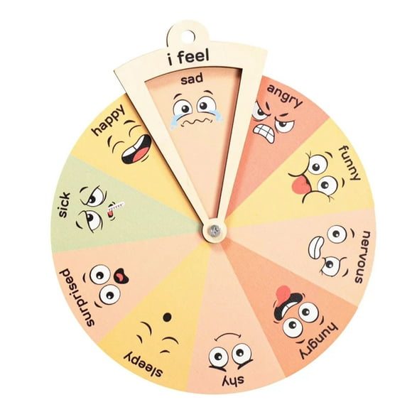 Kids Wooden Feelings Wheel Cartoon Expression Emotion Management Spinner Wheel Social Emotional Learning Toy Home Decoration Toddlers Boys Girls Gift