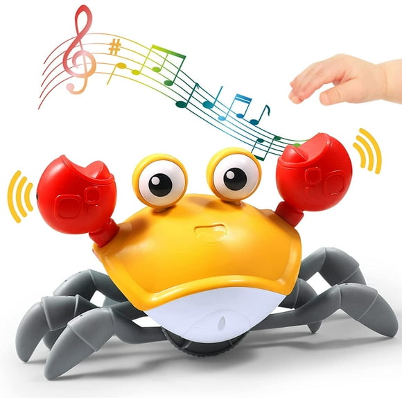 Sensing Crawling Crab, Tummy Time Baby Toys, Interactive Walking Dancing Toy with Music Sounds & Lights, Infant Fun Birthday Gift Toddler Boy Girl, USB Charging Cable Included