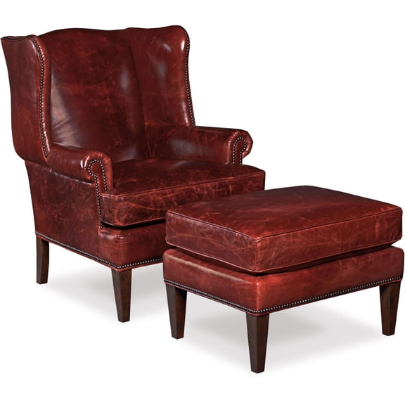 Pemberly Row Modern Leather Club Chair in Red and Natchez Brown