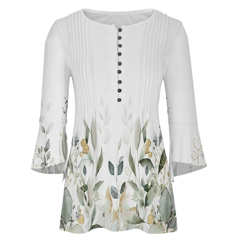 YanHoo Summer Tunic Tops for Women 2025 Button V Neck 3/4