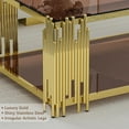 thumbnail image 5 of Holaki Glass Coffee Table Set of 3, End Table Modern Living Room Table Rectangle Brown Tempered Glass Stainless Steel Leg, Square Side Table for Home Furniture Set, 5 of 8