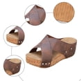 thumbnail image 5 of Rokment Platform Wedges Dress Slides Sandals for Women 2026 Fashion Comfortable Leather Crooss-Band Chunky High Heels Slip-On Beach Lightweight Casual Walking Slippers Shoes Brown Size 6, 5 of 7