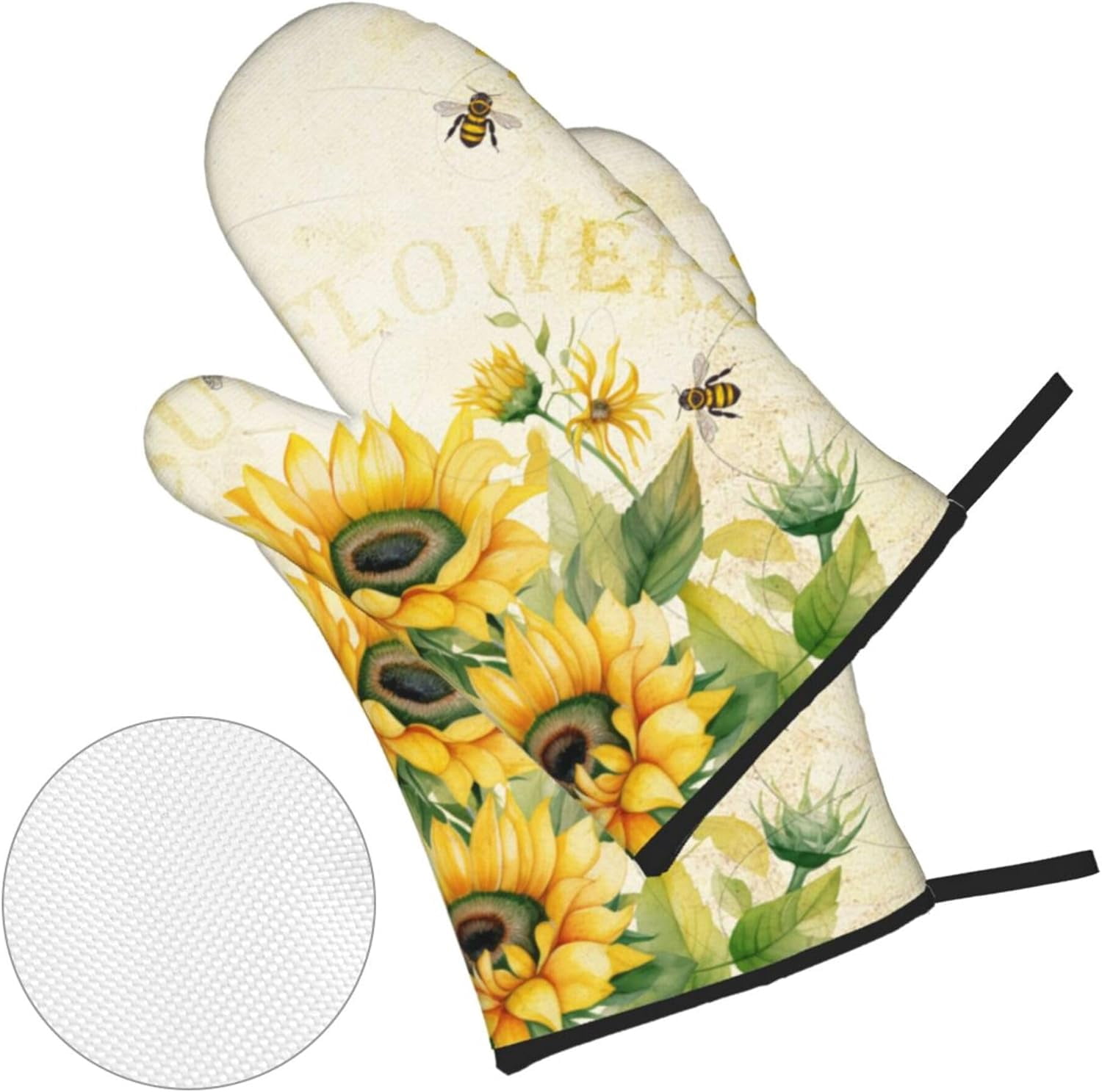Sunflower Oven Mitts and Pot Holders Set of 4 Sun Flower Oven Mitts Heat Resistant Farmhouse Bee Potholders Non-Slip 4pcs Hot Pads Oven Gloves for BBQ Baking Grilling Kitchen Decor Housewarming Gift