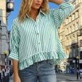 thumbnail image 5 of Yopmin 3/4 Sleeve Blouses for Women Striped Cropped Button up Shirts Ruffled Summer Loose Tops for Vacation Party, 5 of 7
